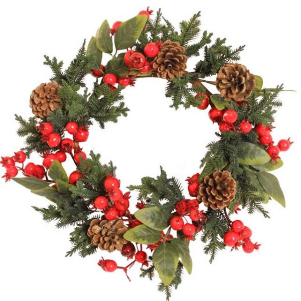 Artificial Red Berries and Fern Pine Wreath