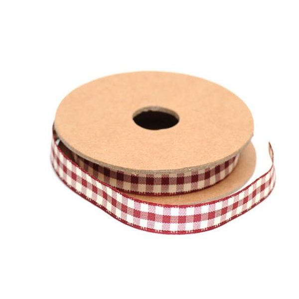 Gingham Floral Ribbon Red - 10m