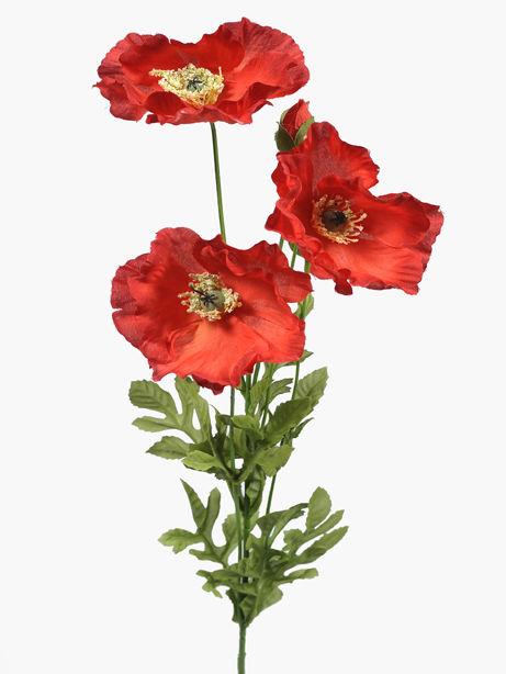 artificial poppy flowers and green leaf foliage