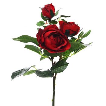Artificial Triple Rose Flower Stem - Red