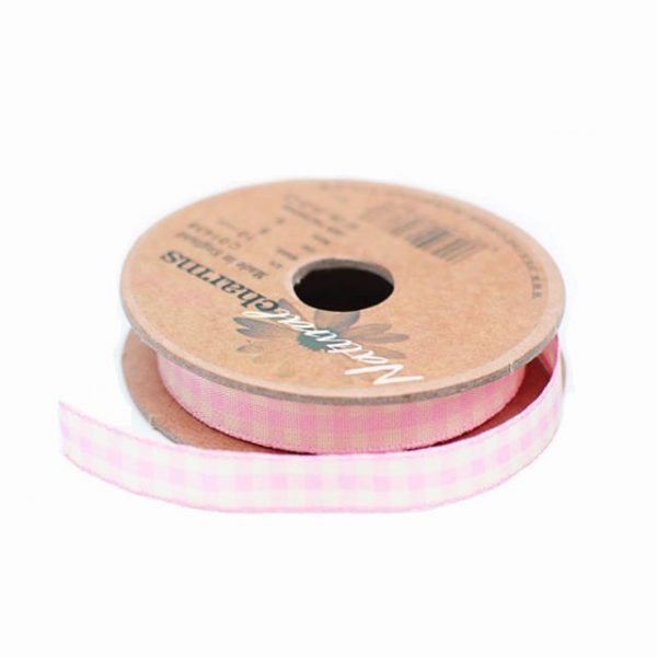 Gingham Floral Ribbon Baby Pink - 10m