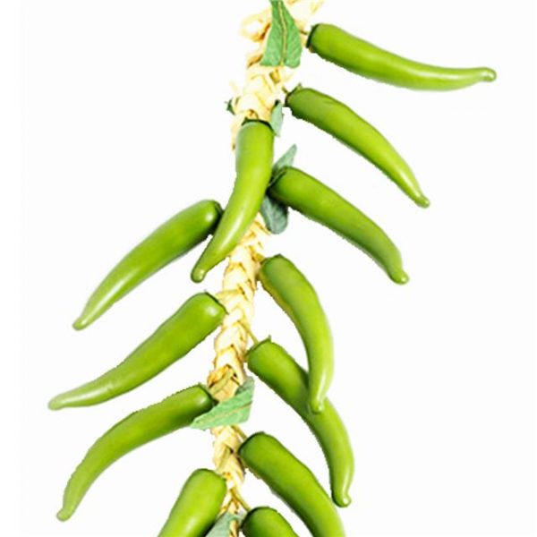 hanging green artificial chili peppers