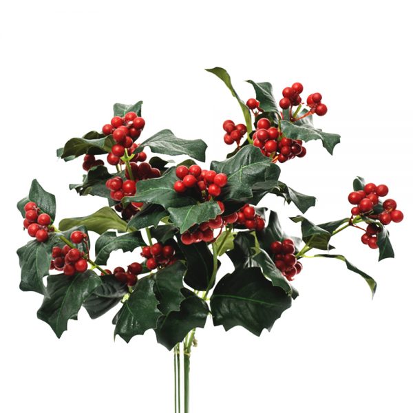 Artificial holly leaf spray with red berries