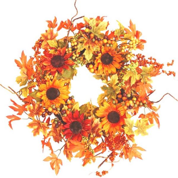 Artificial Maple Leaves Sunflower Wreath