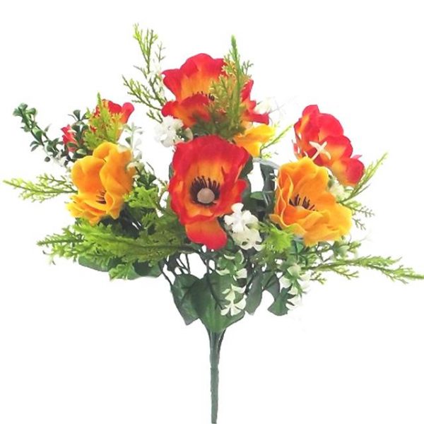 Yellow and Orange Artificial Silk Anemone Bunch