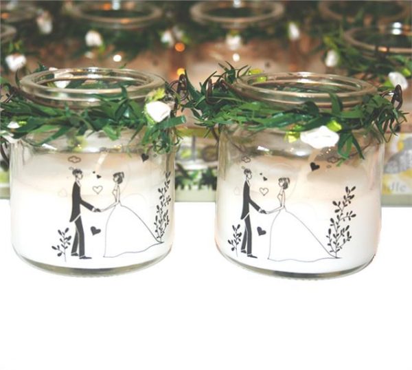Bride and Groom Glass Candles