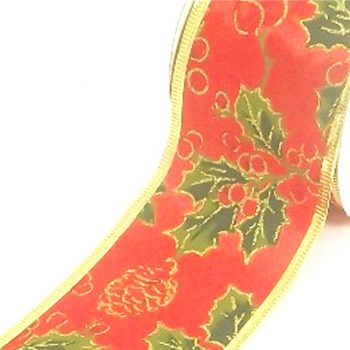 red and gold holly Christmas ribbon