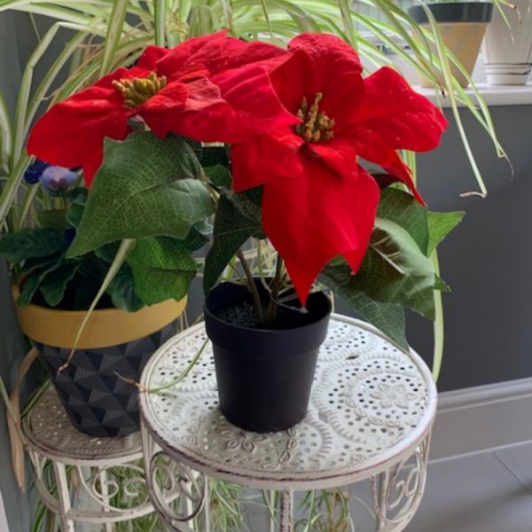 Artificial Red Christmas Poinsettia Plant in Pot