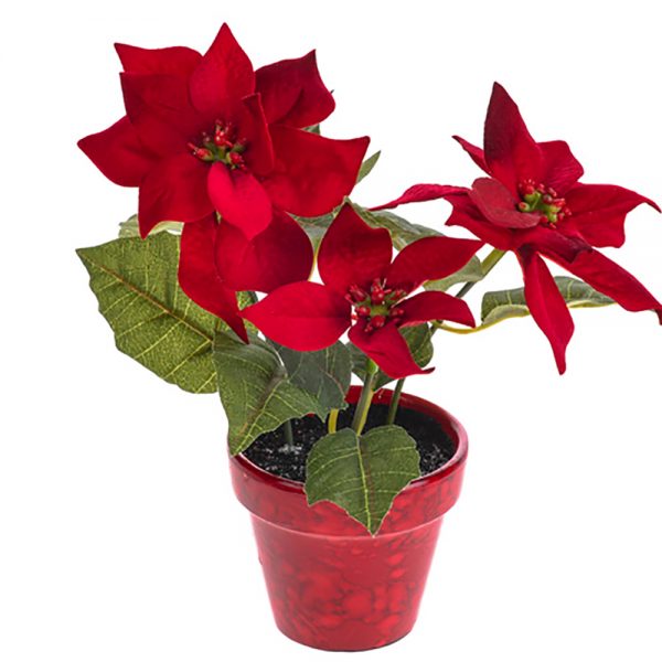 Artificial Red Potted Poinsettia