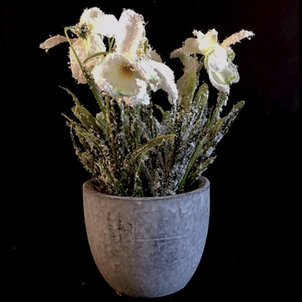 Artificial Frosted Snowdrops in a Ceramic Pot