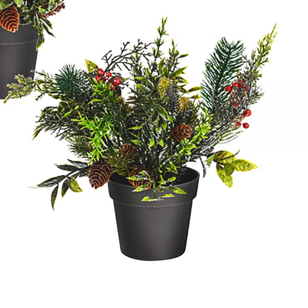 Artificial Silver Glitter Potted Spruce and Berry Plant