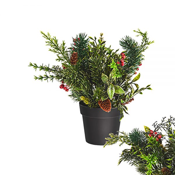 Artificial Gold Glitter Potted Spruce and Berry Plant