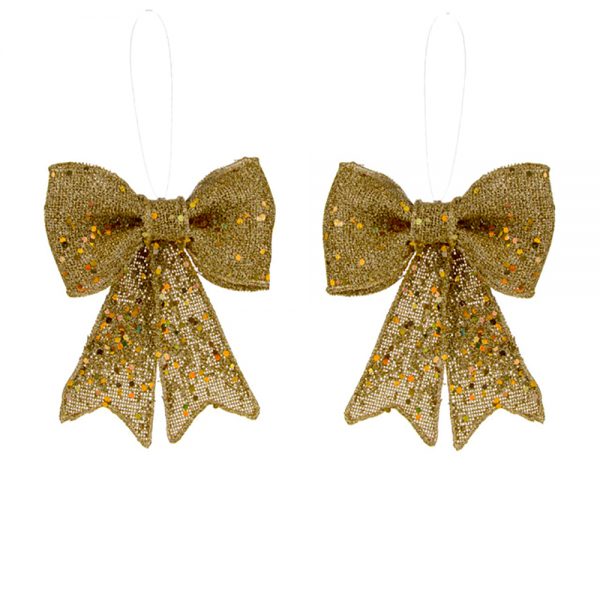 Set of 2 Glitter Gold Ribbon Bows