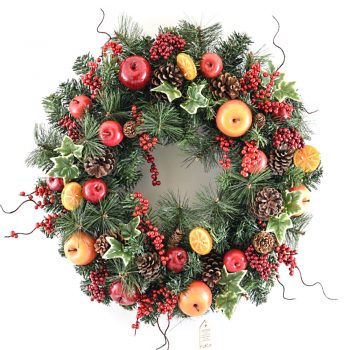 Winter Orchard Wreath with Apples and Red Berries