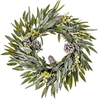 mixed leaf wreath with pine cones