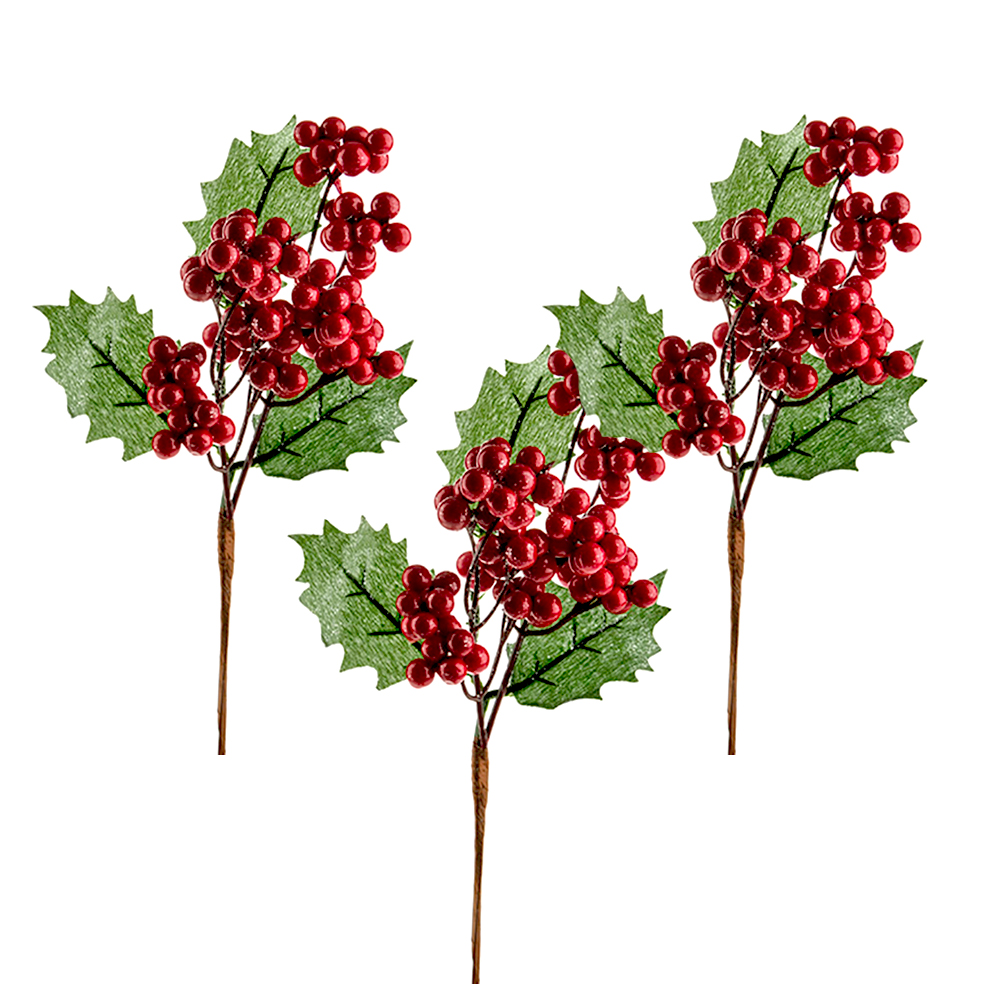 2XU 1 Pack of Holly Berry Picks Stems  Christmas Ornament Filler 