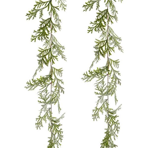 artificial pine garland with frosted leaves