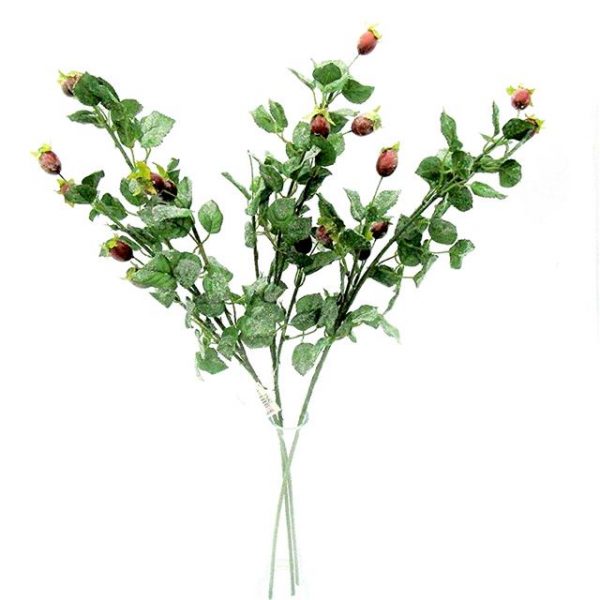 artificial frosted rose hip spray