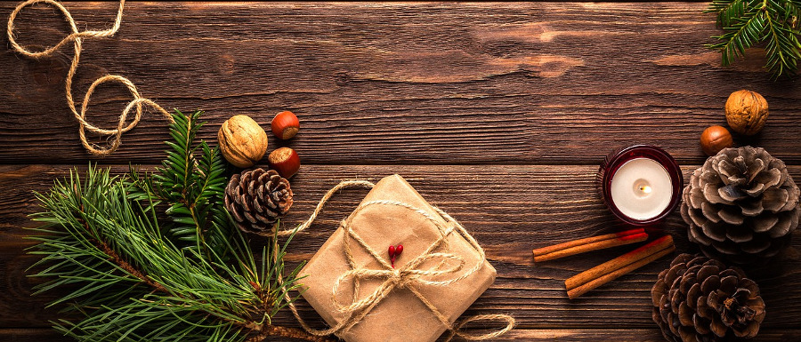 christmas decorations on a wooden background