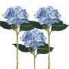 three artificial blue hydrangea stems