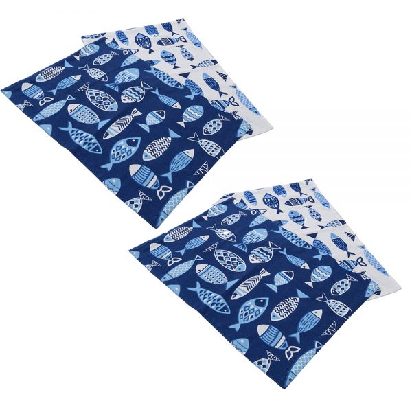 Set of 4 blue and white fish placemats