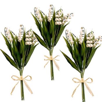 lily of the valley stem bushes tied with raffia