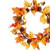artificial autumn candle ring with maple leaves and acorns