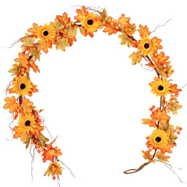 artificial maple garland with sunflowers