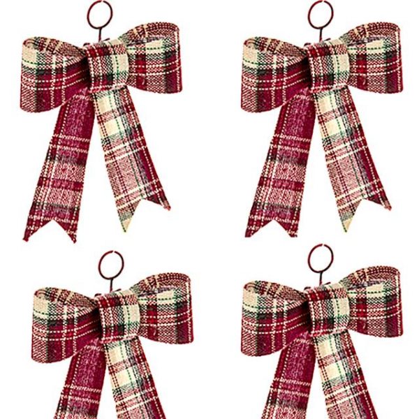four red plaid tartan Christmas bows