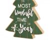 green wooden Christmas tree sign