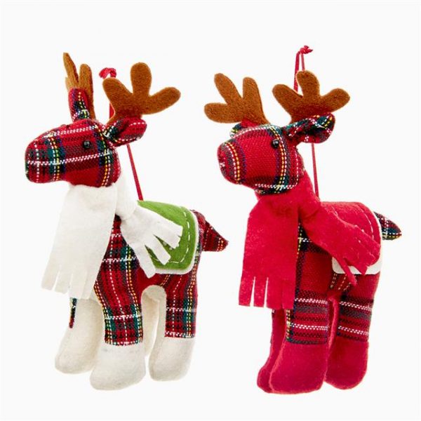 two tartan reindeer Christmas tree decorations