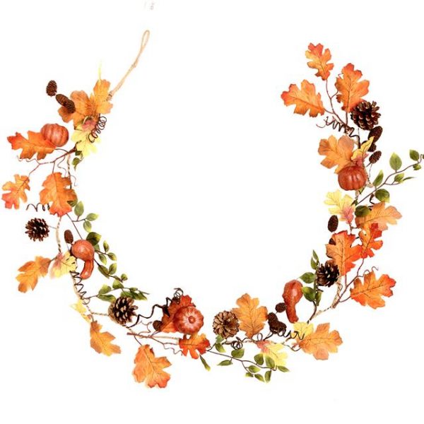artificial autumn pumpkin garland with maple leaves