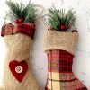two tartan Christmas tree stocking decoration