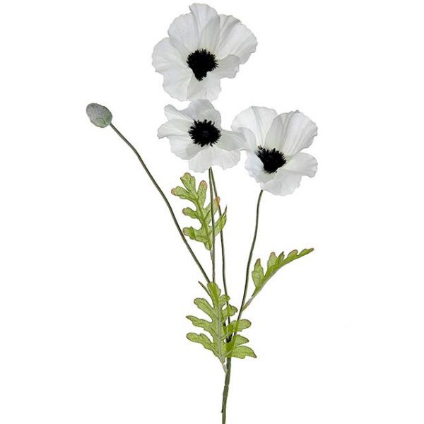 Artificial White Poppy Flower Stem