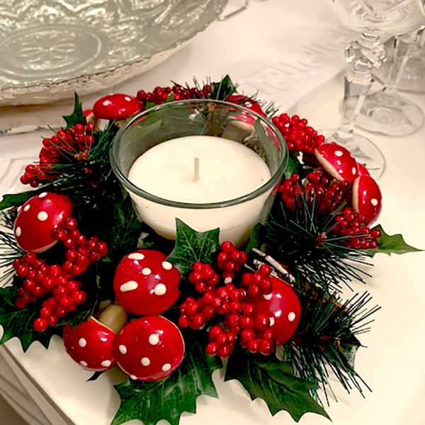 Mushroom and Winter Berry Candle Ring