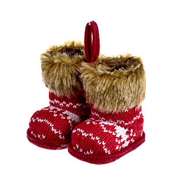 Knitted Red Wool Fairisle Design Boots Hanging Christmas Decoration