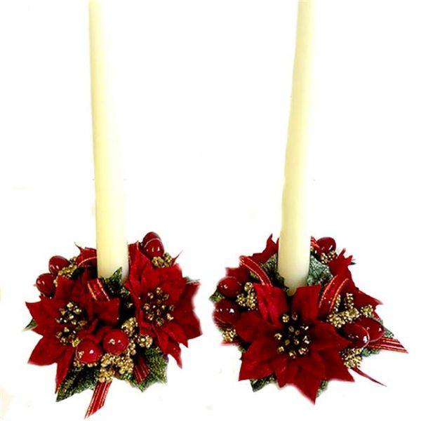 set of two poinsettia candle rings