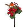 artificial poinsettia bouquet with robin and berries