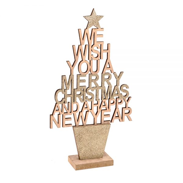 Christmas tree wood sign with festive greeting