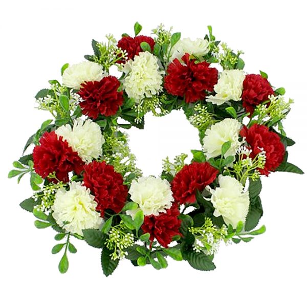 Artificial Carnation Wreath Red Cream