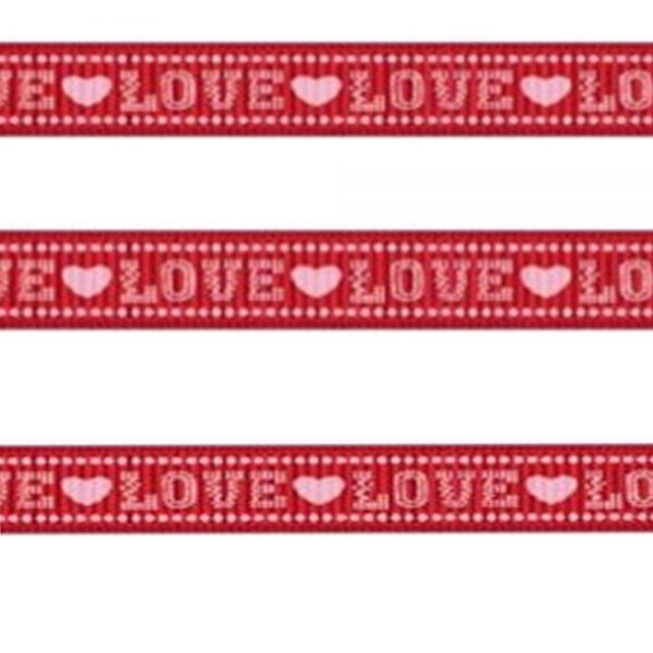 Grosgrain LOVE Ribbon - Baby Pink Hearts on Red