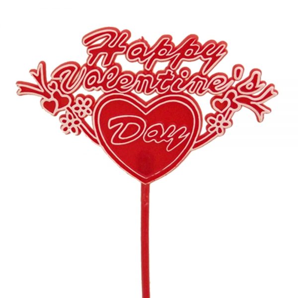 Happy Valentines Day Heart Plastic Floral Pick