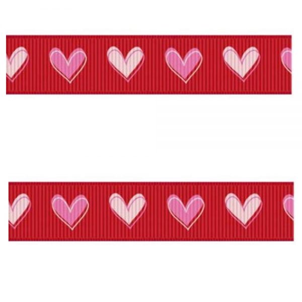 Grosgrain Red Ribbon with Pink and White Hearts 