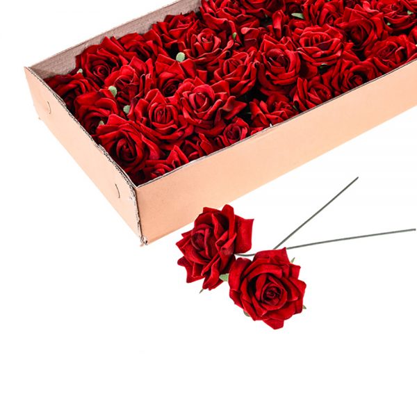 Pack of 24 wired Artificial Red Velvet Roses