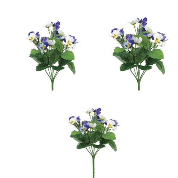 Artificial Pansy Bush Blue and White