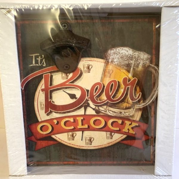 Vintage Bottle Opener Square Wall Plaque - It's Beer O'Clock