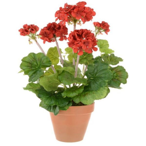 Artificial Red Geranium Plant in Terracotta Pot