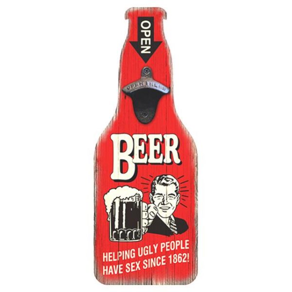 Funny Vintage Beer Sign With Bottle Opener - Red