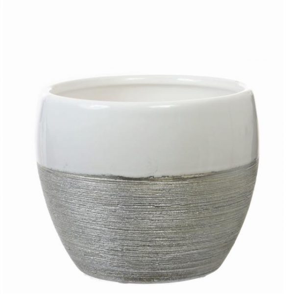Classic Ceramic Pot Vase White and Silver Glitter