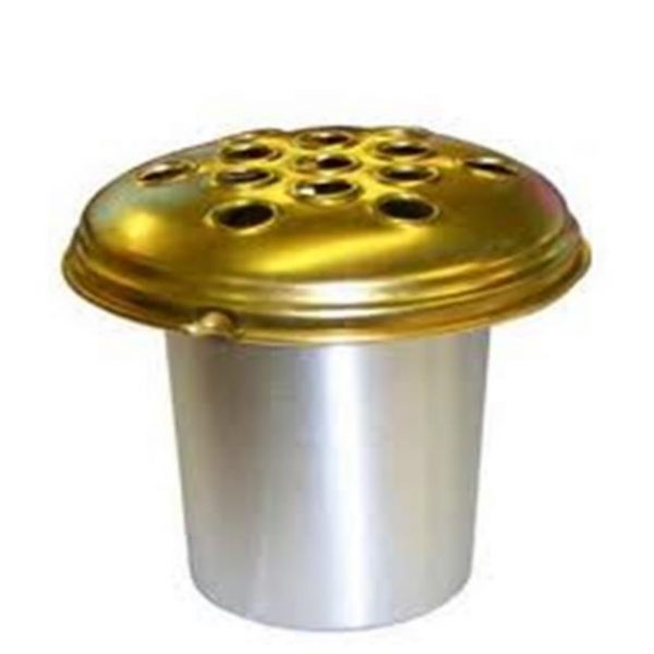 Aluminium Grave Vase Silver with Gold Lid